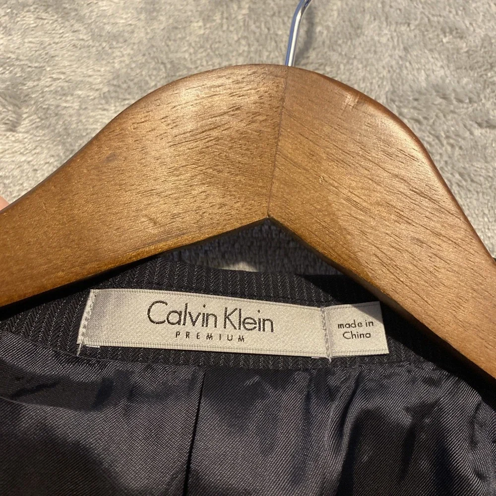 Calvin Klein Mens Black Merino Wool Suit Jacket Sz 44L Striped‎ Classic Career
